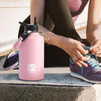 DYSANKY Insulated Water Bottle | Thickened Stainless Steel Vacuum Metal | Portable Sports Half Gallon Large Water Jug for Gym and Hiking with Straw, Carrier Bag, Handle Strap | BPA-Free 64 oz