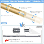 Closet Rods for Hanging Clothes, 17 to 28 Inch Heavy Duty Stepless Adjustable Closet Hanging Rod, 1.3 Inch Diameter Metal Closet Rod for Wardrobes Laundry Bedroom RV, Gold