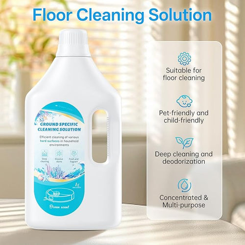 1L Fresh Ocean Floor Cleaning Solution Compatible with Roborock/Eufy/iRobot/Ecovacs/Dreame/Shark, Fragrance Deodorization, Deep Cleans for Multiple Hard Floors, Suitable With All Robot Vacuum