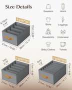 Homsorout Clothes Organizers and Storage - 4/5/7 Grids Fabric Jeans Organizer with Handles, Foldable Closet Organizers Dividers, Wardrobe organizer for Pant, Sweater, T-shirt, Scarf, 3 Pack, Pale Grey