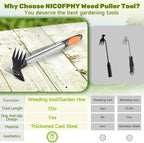 Weed Puller Tool 2 Pack, 2 in 1 Manual Weeding Rake and Garden Hoe, 17" Uprooting Weeder Remover Tool for Yard Lawn Patio and Garden, Portable Gardening Hand Tools for Veggies Flower Planting