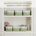 Storage Baskets for Shelves 11.8x7.9x5.2 Inch-Foldable Fabric Organizing Storage Bins with Handles, Closet & Bathroom Organizer, Home Storage for Kitchen, Office (6-Pack, White&Green)