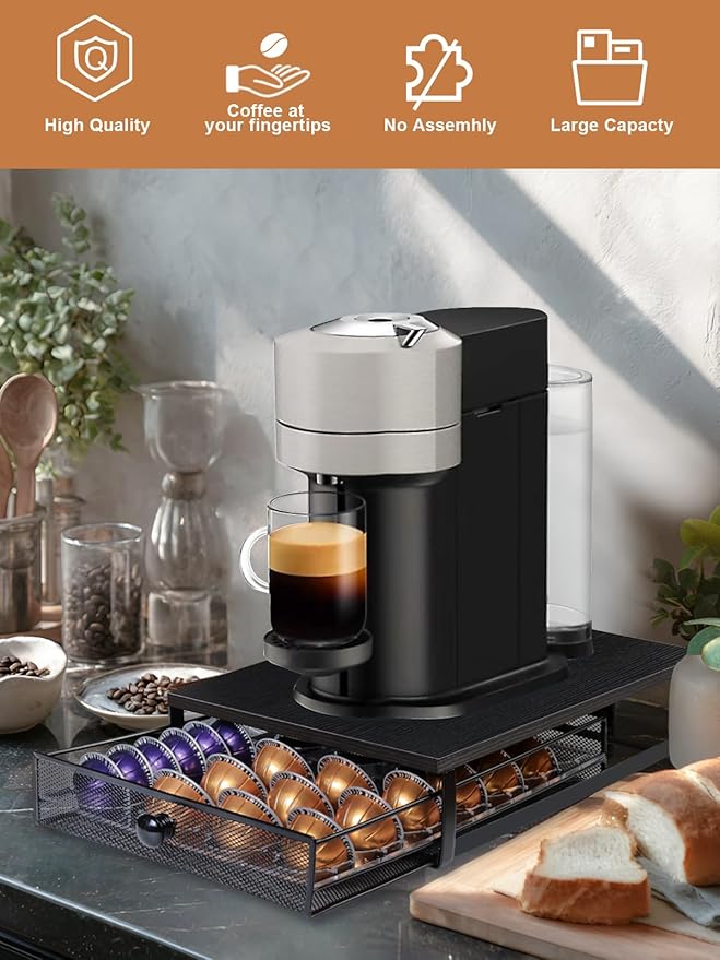 Sedegn Coffee Pod Holder Drawer Organizer Capsules Storage Organizer with Sliding Drawer Compatible For Pods, Holds up to 56 Small or 28 Big Pods Black