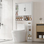 MHOM 67.8" H Over The Toilet Storage Cabinet with Adjustable Shelves & Toilet Paper Holder, Farmhouse Over Toilet Bathroom Organizer, Double Door Toilet Cabinet for Bathroom, and Laundry, White