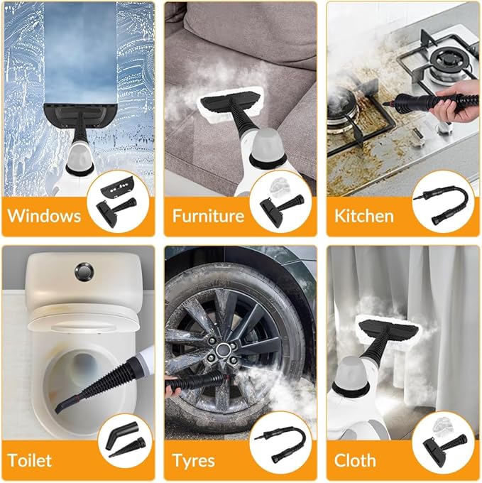 Handheld Pressurized Steam Cleaner with 12 pcs Accessories, Steamer for Cleaning, Steam Cleaner for Home Use, Steamer for Cleaning Car, Furniture, Floor, Upholstery, Grout and Tile, Light Gray