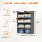 Lifewit Dual-Row Shelf Hanging Closet Organizer and Storage, Clothes Shelves with 3 Sturdy Hooks for Clothing Organization, Foldable Container Hold Up to 24 Sweaters, 4 Tier 8 Sections, Gray