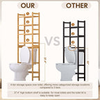 Cozivolife Over The Toilet Storage with 2 Baskets, 4-Tier Bamboo Organizer Rack with Paper Holder & 4 Hooks & Waterproof Feet Pad,Freestanding Shelf for Bathroom(Natural)