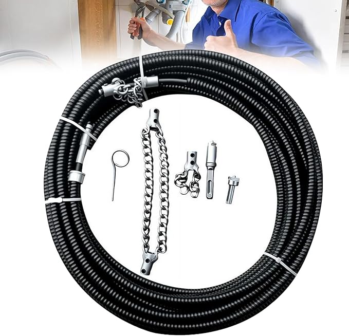 Drain Cleaning Cable for Bathrooms, 2026New Sewer Descaling Chain, 8mm (1/4") Heavy Duty Drain Clog Remover Tools, Flexible Push Snake Cable for PVC Pipes, Toilets (3Meter)