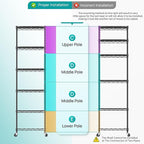 SINGAYE 6 Small Shelf Storage Wire Shelves Closet Bathroom Organizers Metal Pantry Kitchen Garage Shelving Unit Laundry Room Organization Home Narrow Rack Net Basket with Wheels Black