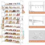 LANTEFUL 11 Tiers Tall Shoe Rack Holds 55 Pairs of Shoes with 18pcs Hooks Sturdy Wide Shoe Organizer Storage Free Standing Metal Shoe Shelf for Closet, Entryway White