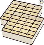 Sock and Underwear Organizer 2 Pack, 24 Cell Foldable Drawer Storage for Socks, Ties, Belts (Beige)