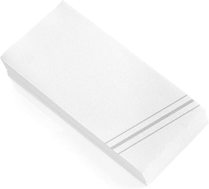 50 Pack Linen Feel Guest Paper Hand Towels | Disposable Super Absorbent Airlaid Paper Towels For Bathroom, Party, Weddings, Or Events | 12 x 17 Inches 1/6 Folded Decorative Design
