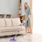 Spin Mop Replacement Handle, 47.6-inch 360 Degrees Rotating Telescopic Replacement Mop Stick with a Robust Stainless Steel Disc for Spin Mop Bucket Cleaning System (Stainless Steel Disc,Purple)