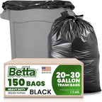 Betta 20-30 Gallon Black Trash Bags, 150 Count Box, (30x36-inch) Commercial Heavy-Duty Garbage Can Liners for 16-20 Gallon Round Cans, 15-23 Gallon Slim and Square Cans