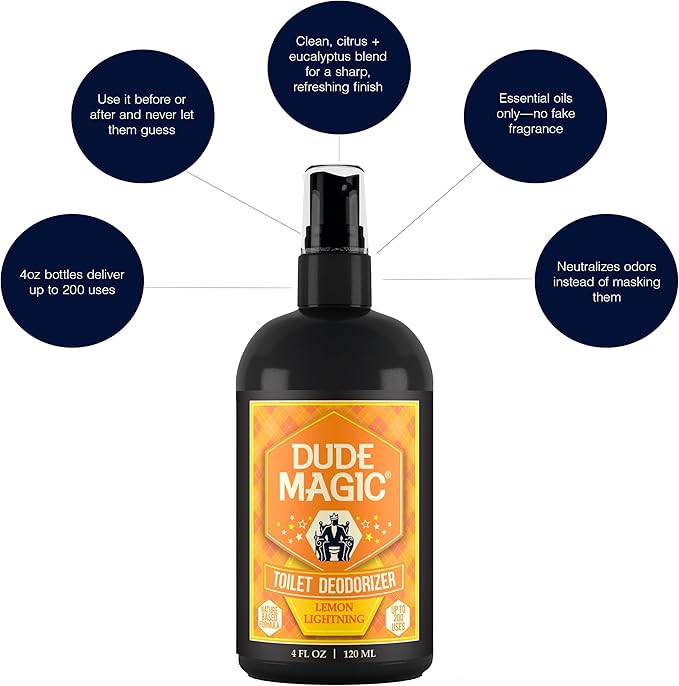 Toilet Deodorizing Spray | Natural Before You Go Toilet Spray | Pre-Poop Bathroom Odor Eliminator with Essential Oils | Travel Size Bathroom Air Freshener | Lemon Lightning 4oz