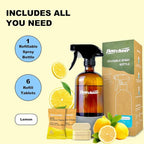 flowcheer Multi-Purpose Cleaner Starter Kit-Lemon Scent all purpose cleaner concentrate,cleaning tablets (6 Refill tablets) with Reusable Spray Bottle Multi-Surface Cleaner, 6x17fl oz