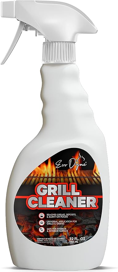Evo Dyne Grill Cleaner Spray (32 oz), Made in USA - Quickly Cleans BBQ Burnt-on Foods and Grease from Grill Grates - Heavy Duty, Fast-Acting Formula, Less Scrubbing - Food Safe Grill & Oven Degreaser (2-Pack)