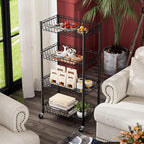 SINGAYE 4 Tier Basket Shelf Wire Shelving Unit Adjustable Storage Shelves Big Basket Rack for Garage Kitchen Office Pantry Corner 17" Dx12 Wx50 H Black
