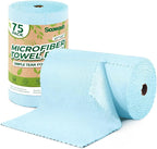 Microfiber Cleaning Cloths Roll, 75 Pack Tear Away Microfiber Towels Roll, 12" x 12" Lint Free Rags, Reusable Cleaning Cloths, Washable, Scratch Free,Ultra Absorbent Dish Rags(Blue)
