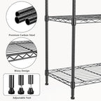 M MZG 1000 lbs 4Tier Shelf Metal Storage Shelves Wire Rack Closet Organizers with Wheel for Garage Kitchen Bathroom Laundry Black 13.7" D x 29.5" W x 47.2" H