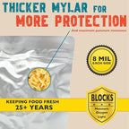 MRE Mylar Bags, 8 Mil per Side, Stand-Up Ziplock Pouches for Long-Term Food Storage, Freeze Dried Meals & Backpacking [50-Pack | 9" x 6.5" x 4.25"]