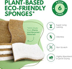 Natural Kitchen Sponges (6 Pack) - Biodegradable Cellulose & Coconut Scrubber Dish Sponges for Kitchen - Eco-Friendly, Non Scratch, Compostable, Non Toxic S-Shaped Natural Sponges for Dishes