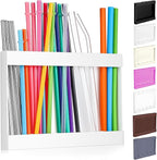 Qinyoung Acrylic Straw Holder for Cabinet Door with Double Sided Adhesive Tape Reusable Straw Organizer Tumbler Storage Kitchen Accessories Container for Counter Cupboard(Classic,Large,White)