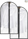 Garment Bags for Hanging Clothes, 45'' Suit Bag Cover for Storage and Travel, Dress Bags for Gowns Long, 2 Pack (Clear)