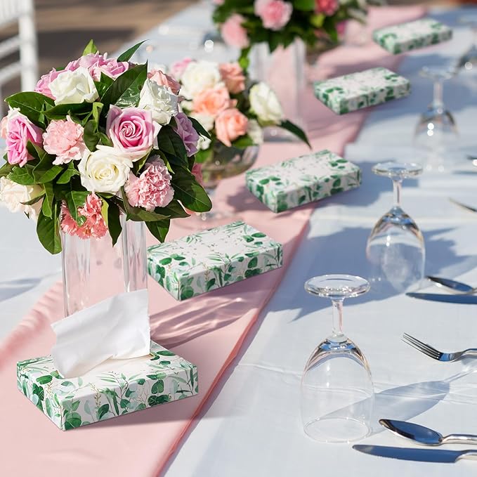 Yinder 24 Packs 960 Sheets Tissue Cube Car Facial Boxes Disposable Facial Travel Tissues Holder Soft Watercolor Boxes 2 Ply 40 Sheets for Wedding Household Car Kitchen Bathroom(Leaf)