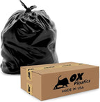 Ox Plastics Trash Can Liners Bags - 60 Gallon Capacity & 3mil Thick Extra Heavy Duty Strength - 50 Large Garbage, Leak-Proof & Durable, House & Commercial Use Bags Black