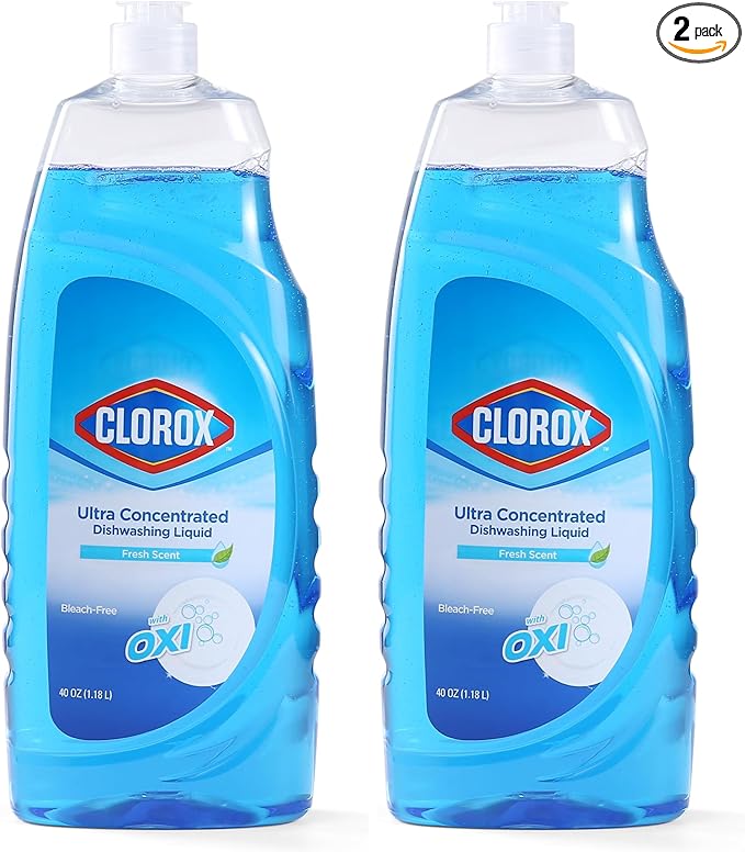Clorox Liquid Dish Soap with Oxi in Fresh Scent, 40 Fl Oz | Bleach-Free Dishwashing Liquid Powers Through Grease to Wash Dishes and Clean | Ultra Concentrated Dishwashing Soap (Pack of 2)