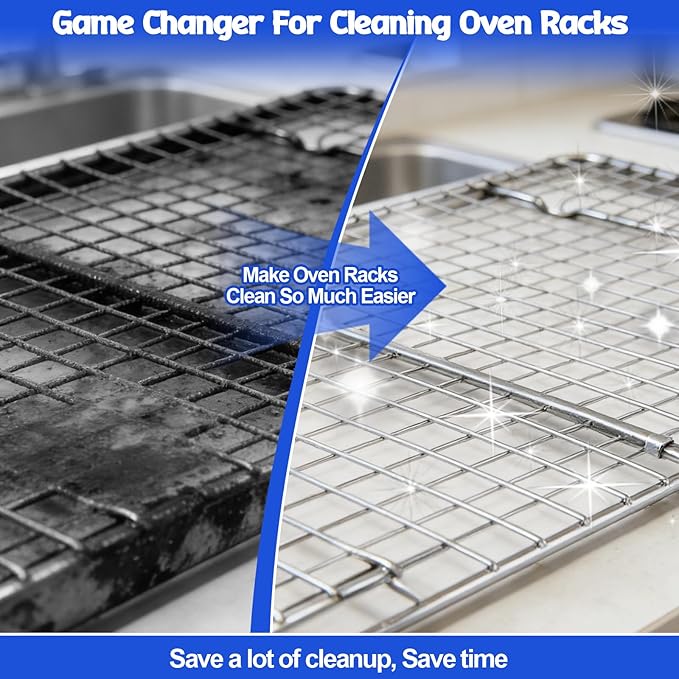 Juome Oven Rack Cleaning Bags, 5 Pack Reusable No Scrub Oven Rack Cleaning Bags Kit with 6 Gloves & 1 Brush, Leak Proof PE Bags (23.6*35.4inch & 31.5*39.4inch) for Deep Soaking BBQ Racks, Grill Grates