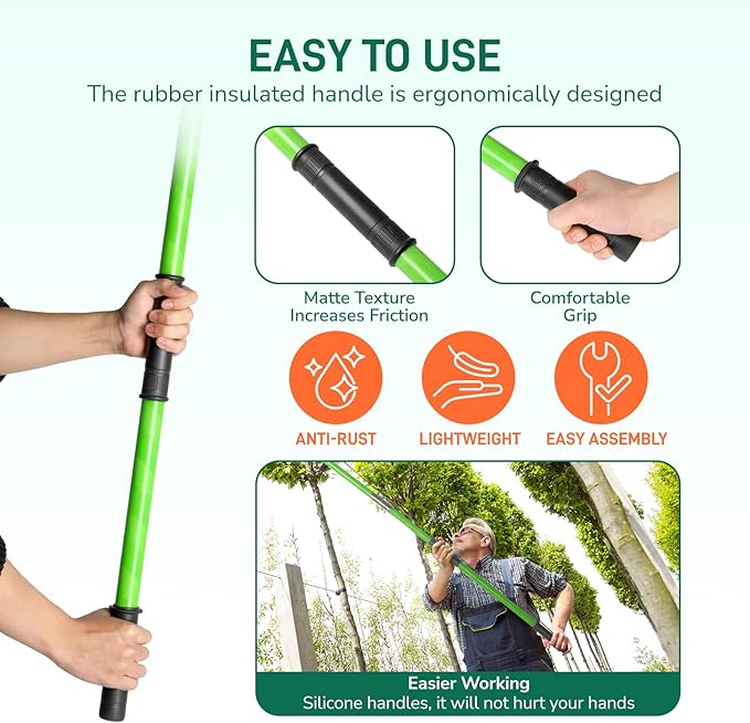 Manual Pole Saw for Tree Trimming, Extendable Tree Pruner (Green, 26ft)