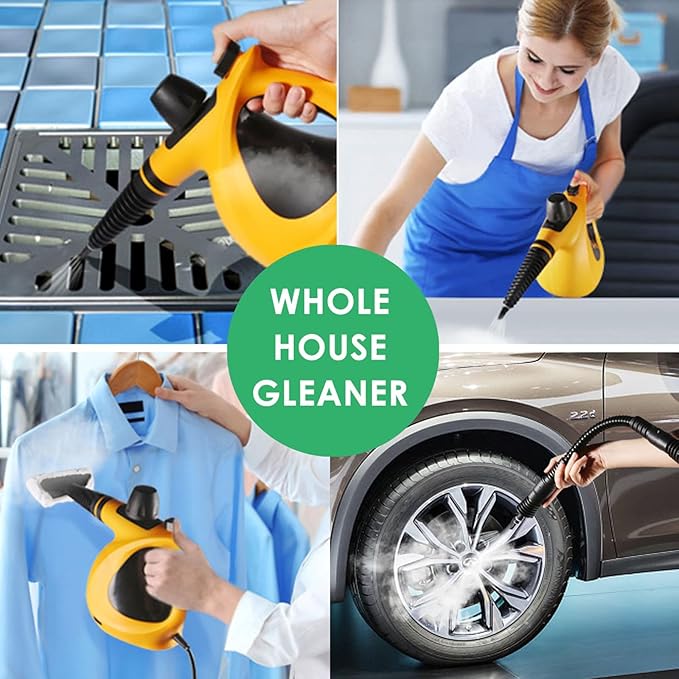Handheld Steam Cleaner, Pressurized Multi-Surface Steam Cleaner for Home Use with 11pcs Accessories, All Natural Steamer for Cleaning Tile, Grout, Grime, Grease, Window, Couch, Car, Bathroom, Kitchen