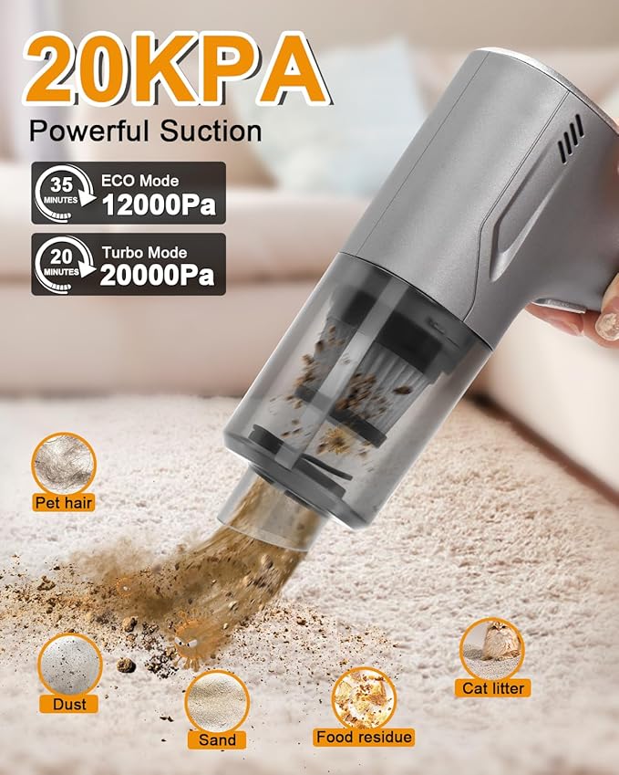 Car Handheld Vacuum Cordless 4 in 1, 20000PA Car Vacuums Cleaner Portable Brushless Motor High Power Suction, Mini Hand Held Dust Busters Rechargeable with Multi Accessories for Home/Pet