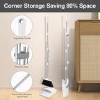 Broom with Dustpan Combo Set for Home Commercial Cleaning Supplies, Angle Broom with Long Handle Perfect for Courtyard Garage Street, White