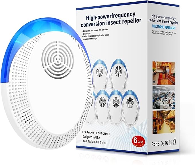 Ultrasonic Pest Repeller Device Indoor Mouse Deterrent Rodent Repellent Ultrasonic Plug in, Pest Control for Spiders, Roaches, Insects (Pack of 6)