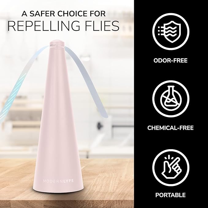 Fly Fans for Tables by Modern Lyfe - AA Battery & USB Powered - Fly Swatter Outdoor Camping Accessory Or for Food at Parties, Restaurants & Picnics, Bug Fan, Spinner Keeps Flies Away (2 Pack - Pink)