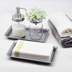 Vintage Farmhouse Decor Metal Vanity Tray(2 Pack),Countertop Guest Hand Towel Storage Organizer Tray Dispenser, Sturdy Holder for Perfume,Cosmetics, Jewelry, Makeup Bathroom Organizer (Silver)