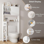 Over The Toilet Storage Cabinet with Sliding Door, 31.5" W Over Toilet Bathroom Organizer with Adjustable Shelves & Toilet Paper Holder, Space Saver Cabinet for Bathroom, White