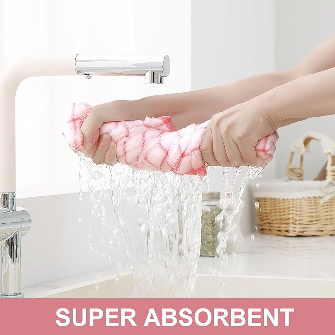 Homaxy Premium Cotton Kitchen Towels 16"x 28", Large Natural Ring Spun 390 GSM Dish Towels, Super Absorbent Terry Kitchen Hand Towels, Soft Tea Towel with Hanging Loop, Pink Check Design, 8 Pack