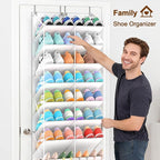 UVIAHOMI 20-30 Pairs Over the Door Shoe Organizer, Clear Pockets Hanging Shoe Storage for Closet, 10-Tier Door Shoes Rack, Handing Shoes Holder Fit All the Family's Sneakers, Boots, Heels, White