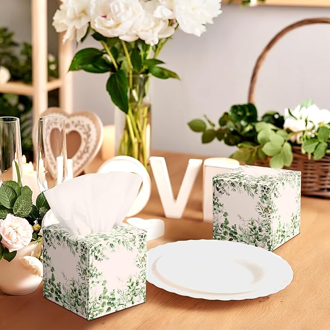 12 Pack Fall Eucalyptus Facial Tissues Cube Boxes 600 Sheets 3 Ply Small Square Green Eucalyptus Face Tissues Bulk for Autumn Spring Car Bedroom Supplies