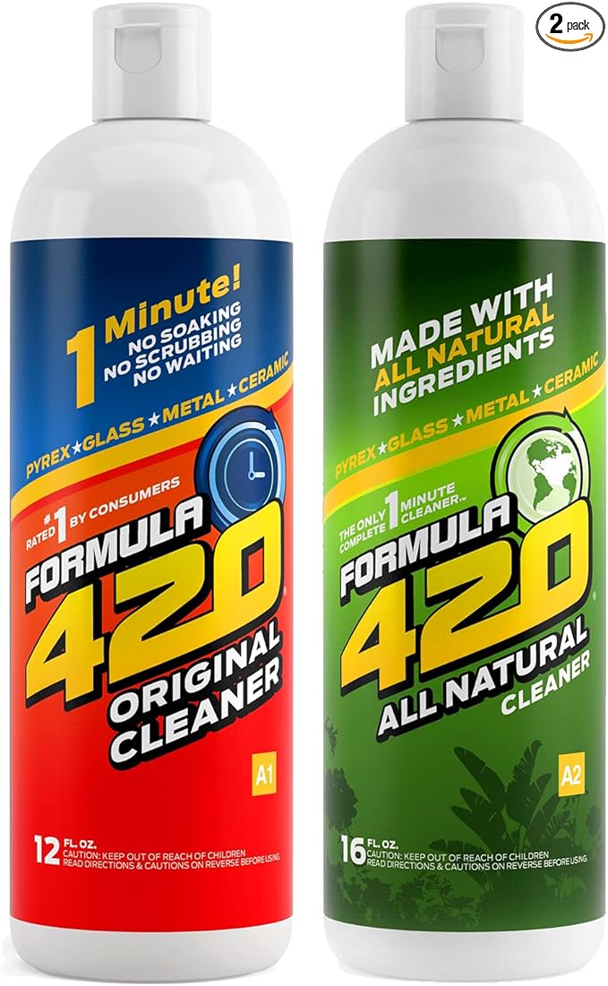 Formula 420 Variety Pack : 1 Bottle Glass Metal Ceramic Pipe Original Cleaner 12 Oz. & 1 Bottle All Natural Cleaner 16oz (2 Bottles Total)