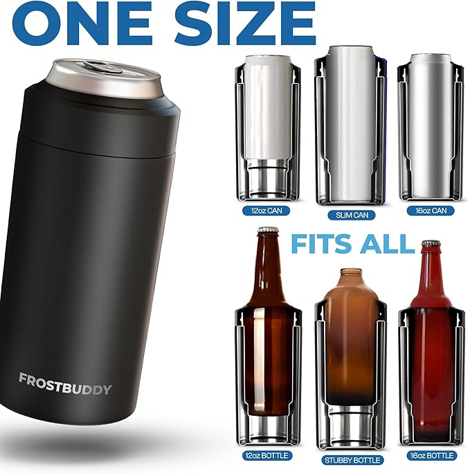 Frost Buddy Universal Buddy Can Cooler - Fits All - For Regular 12 & 16 oz or Slim-Size Bottles - Insulated Double-Walled Stainless Steel (Emerald Elegance)