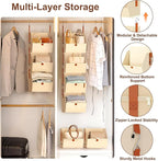 MSJGA 4-Tier Hanging Closet Organizer and Storage with Detachable Bins, Fabric Hanging Shelves for Closet, Dorm, Rv, Space-Saving Collapsible Basket for Handbags, Clothes (47” H)