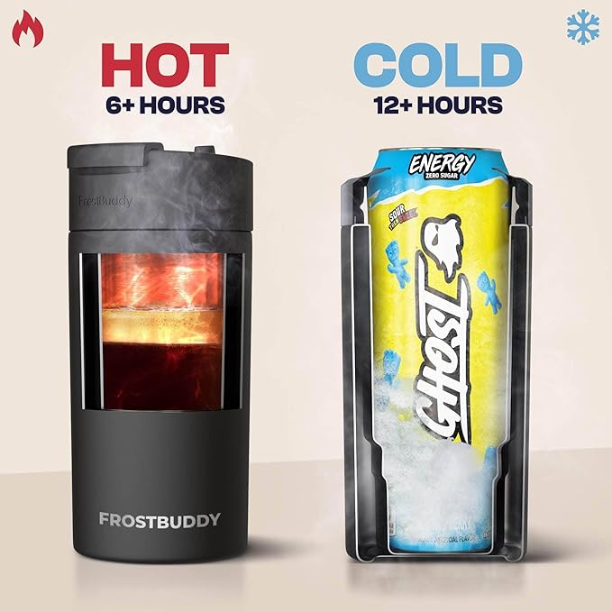 Frost Buddy Universal Buddy Can Cooler - Fits All - For Regular 12 & 16 oz or Slim-Size Bottles - Insulated Double-Walled Stainless Steel