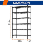Soywey 6-Shelf Adjustable Heavy Duty Storage Shelving Unit, Metal Organizer Wire Rack for Laundry Bathroom Kitchen Pantry Closet No Wheels, Black