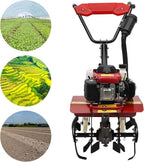 63CC Gas Powered Tiller, 4 Stroke Gas Powered Rototiller, 13.7 Inch Tilling Width, for Garden, Lawn, Greenhouses,Soil Cultivation and Orchards ﻿