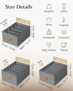 Homsorout Clothes Organizers and Storage - 4/5/7 Grids Fabric Jeans Organizer with Handles, Foldable Closet Organizers Dividers, Wardrobe organizer for Pant, Sweater, T-shirt, Scarf, 6 Pack, Pale Grey